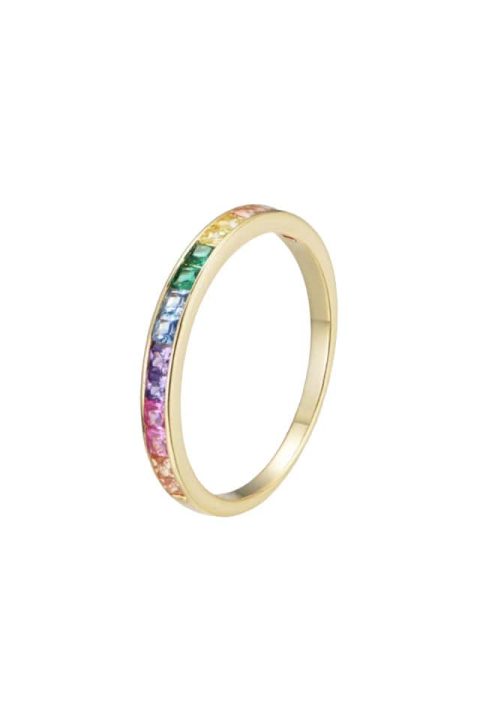 Inel curcubeu, argint placat cu aur, cu pietre colorate, Gold Rainbow, Efyra