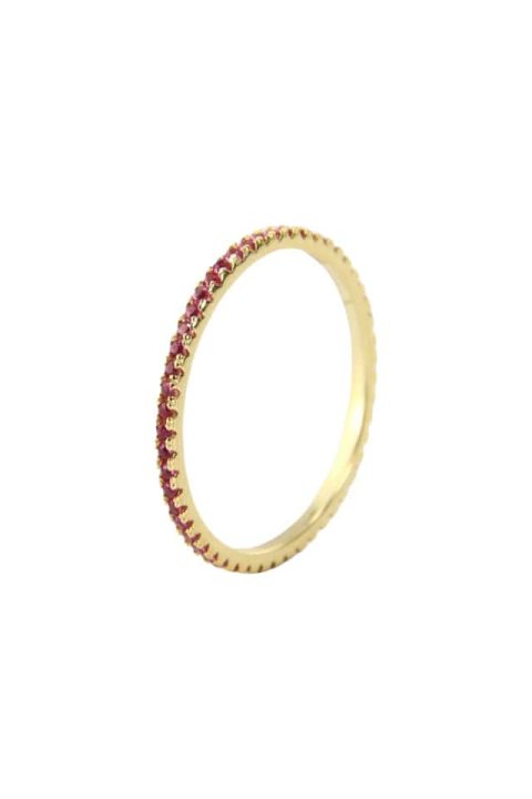 Inel tennis argint placat cu aur, cu pietre colorate roz fucsia, Efyra