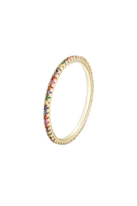 Inel tennis curcubeu argint placat cu aur, cu pietre colorate Gold Rainbow, Efyra