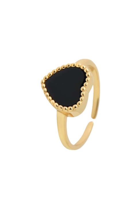 Inel inima argint, reglabil, placat cu aur, Black Heart, Efyra