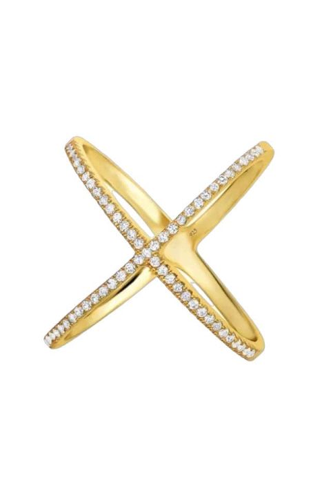 Inel argint dama placat cu aur cu pietre, tennis, Gold Big X Efyra