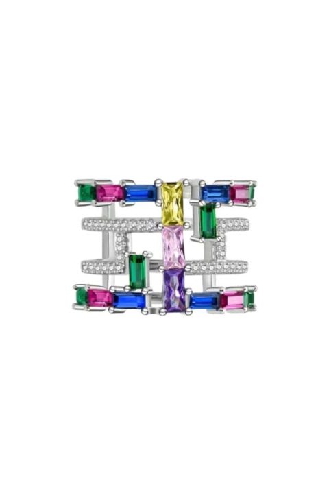 Inel lat argint colorat Glamour, cu pietre colorate, Efyra