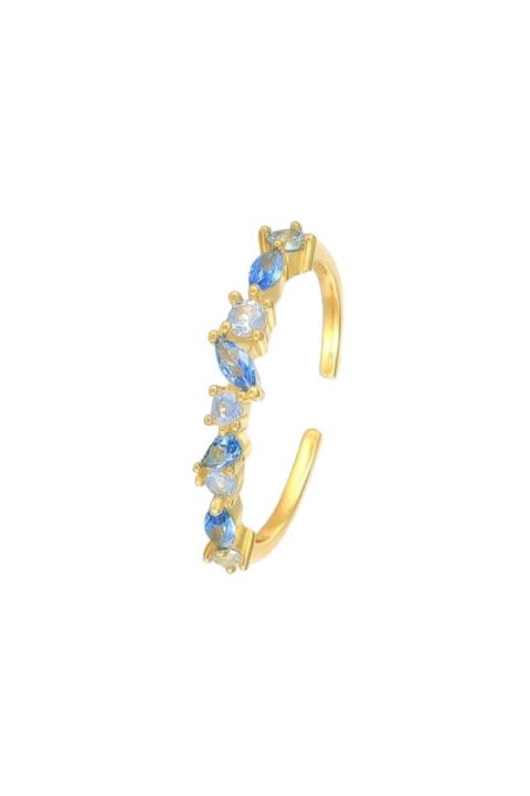 Inel reglabil argint Zirconia Bleu placat cu aur, Efyra