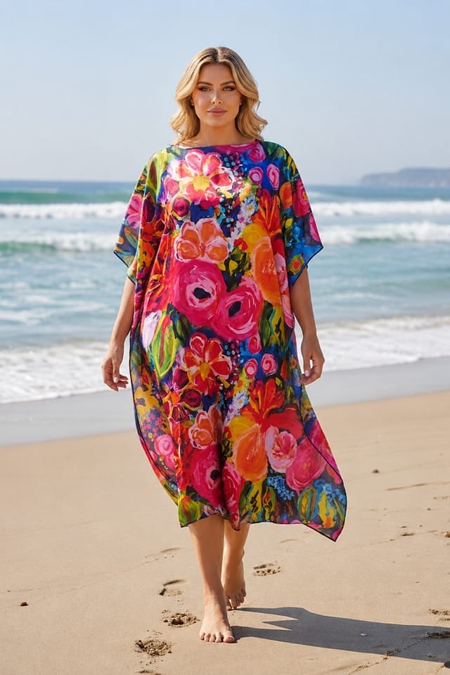 Rochie de plaja midi tip poncho cu imprimeu floral Efyra