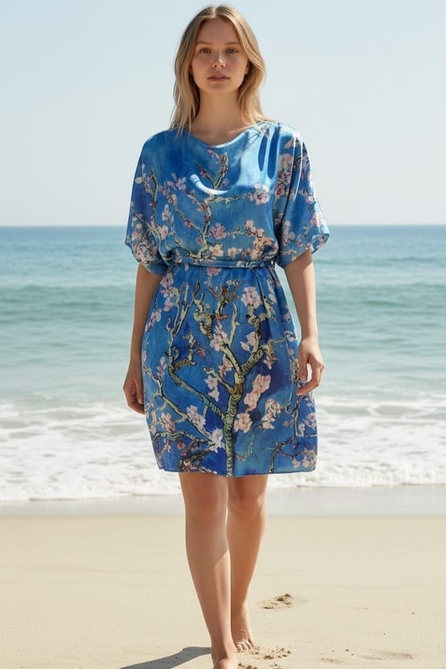Rochie de plaja tip poncho cu imprimeu flori de primavara Efyra