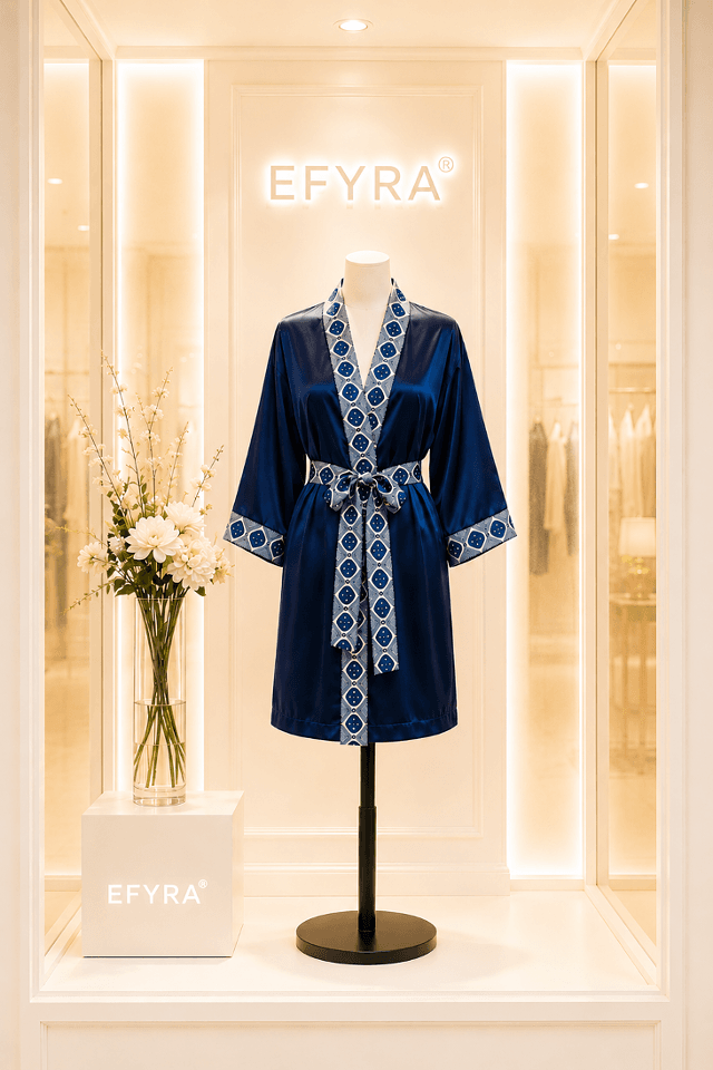 Halat din matase premium pentru dama, scurt, bleumarin, Efyra