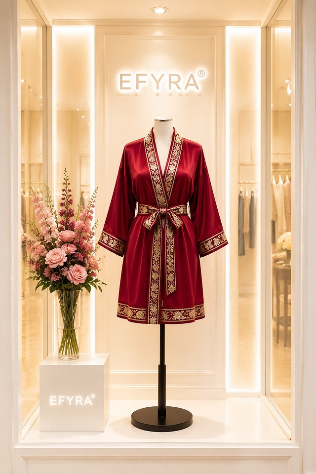 Halat din matase premium pentru dama, scurt, bordo, Efyra