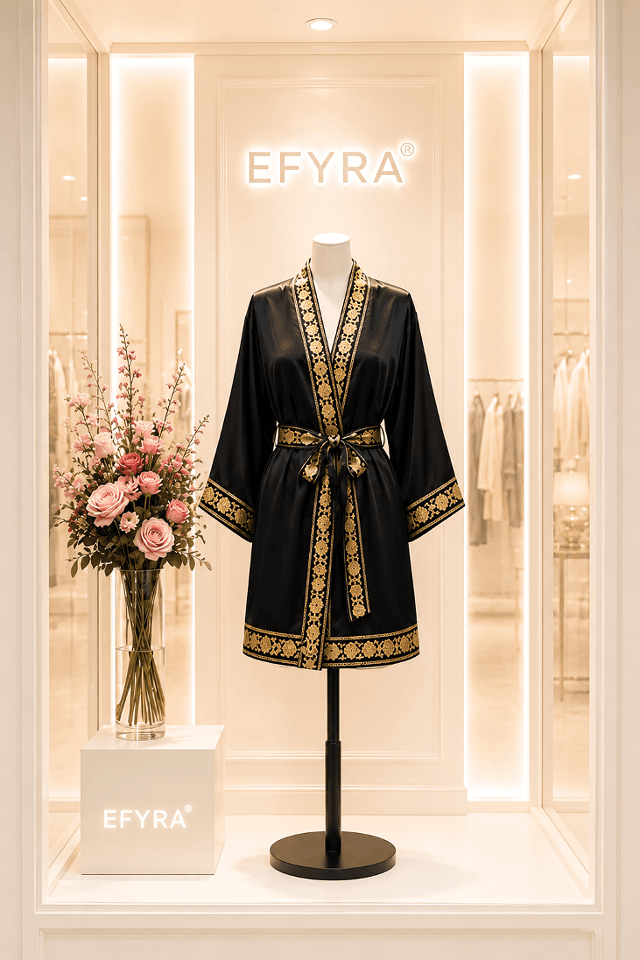Halat din matase premium pentru dama, scurt, negru, Efyra